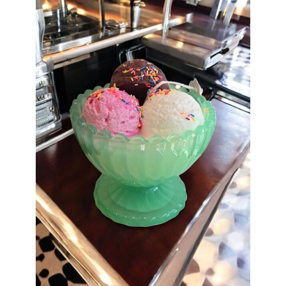New Retro Diner Scoops Of Ice Cream In Glass Frosted Bowl Candle Birthday Gift
